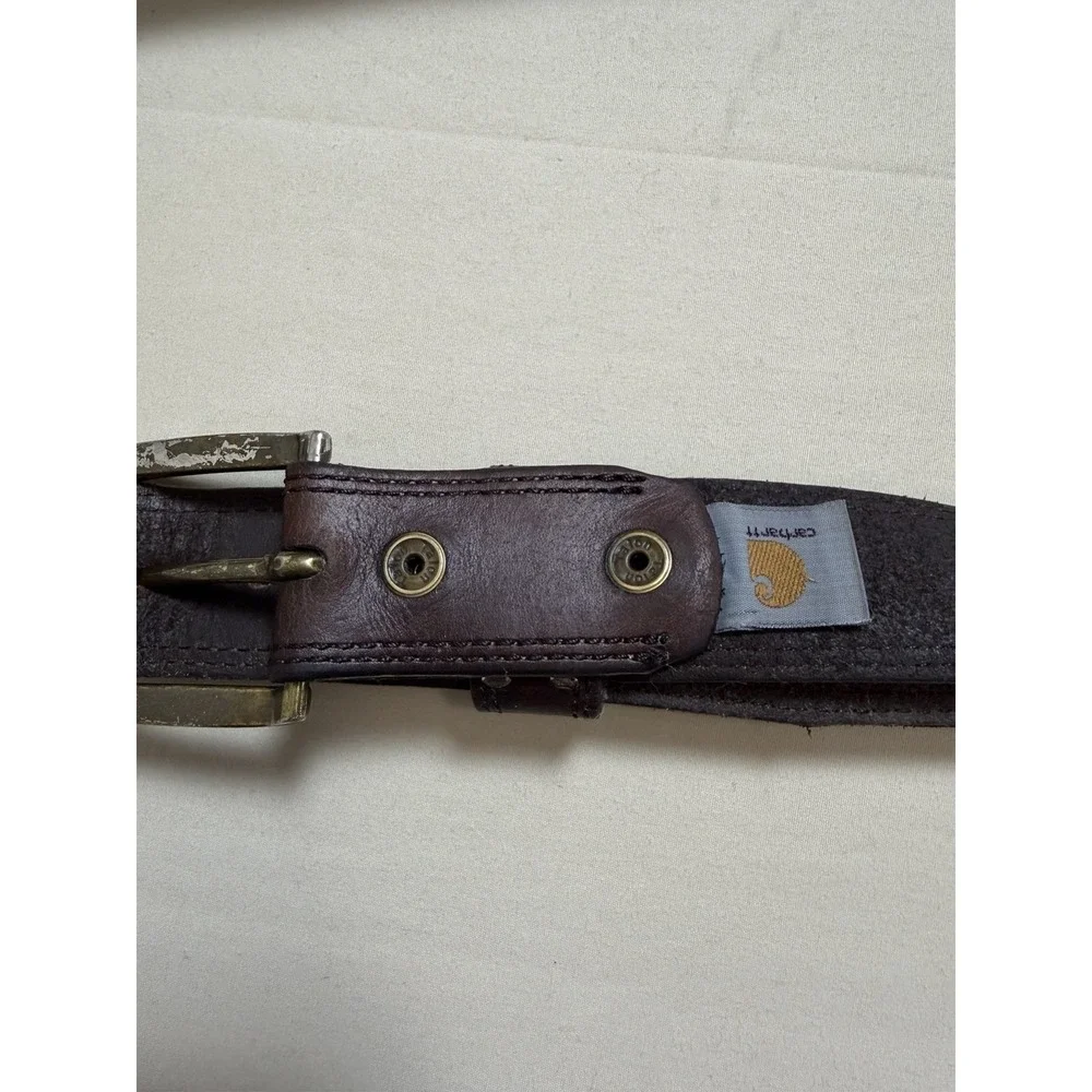 Carhartt Men's Dark Brown Genuine Top Grain Saddle Leather Work Belt Size 42-48
